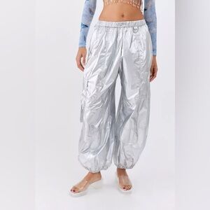 Silver Metallic Balloon Cargo Pants (Never Worn)